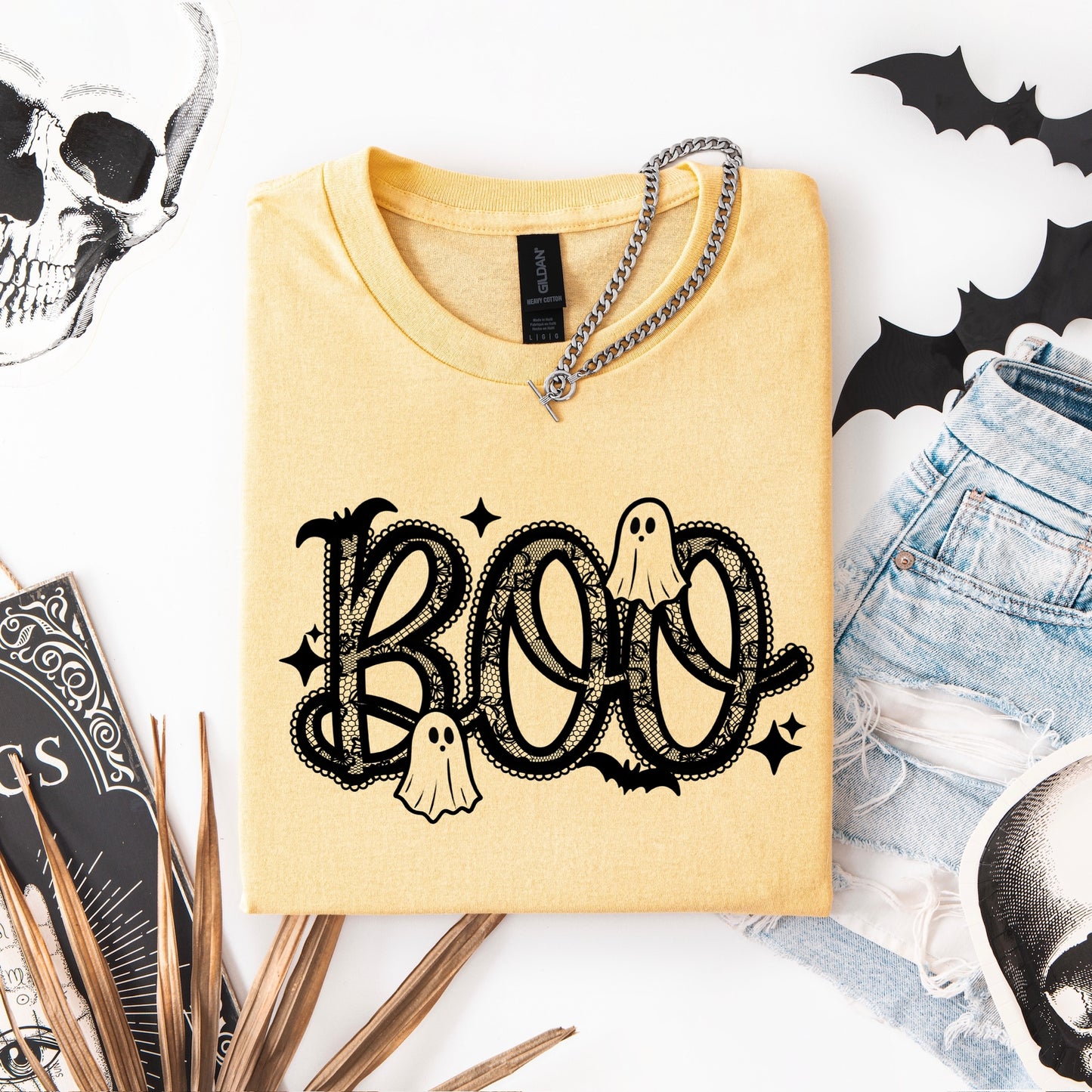 BOO lace screen print transfer•