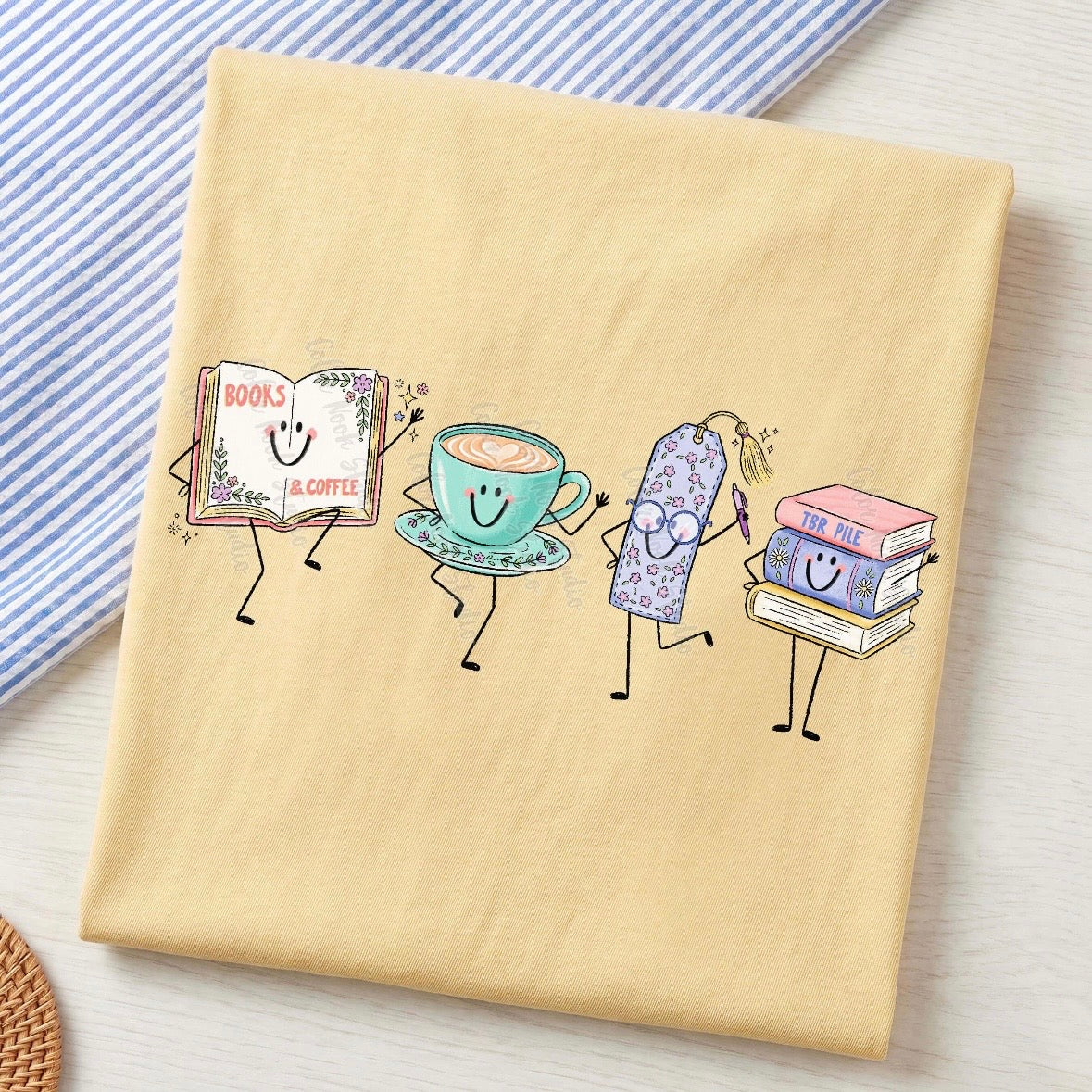 books & coffee happy doodles clear film screen print