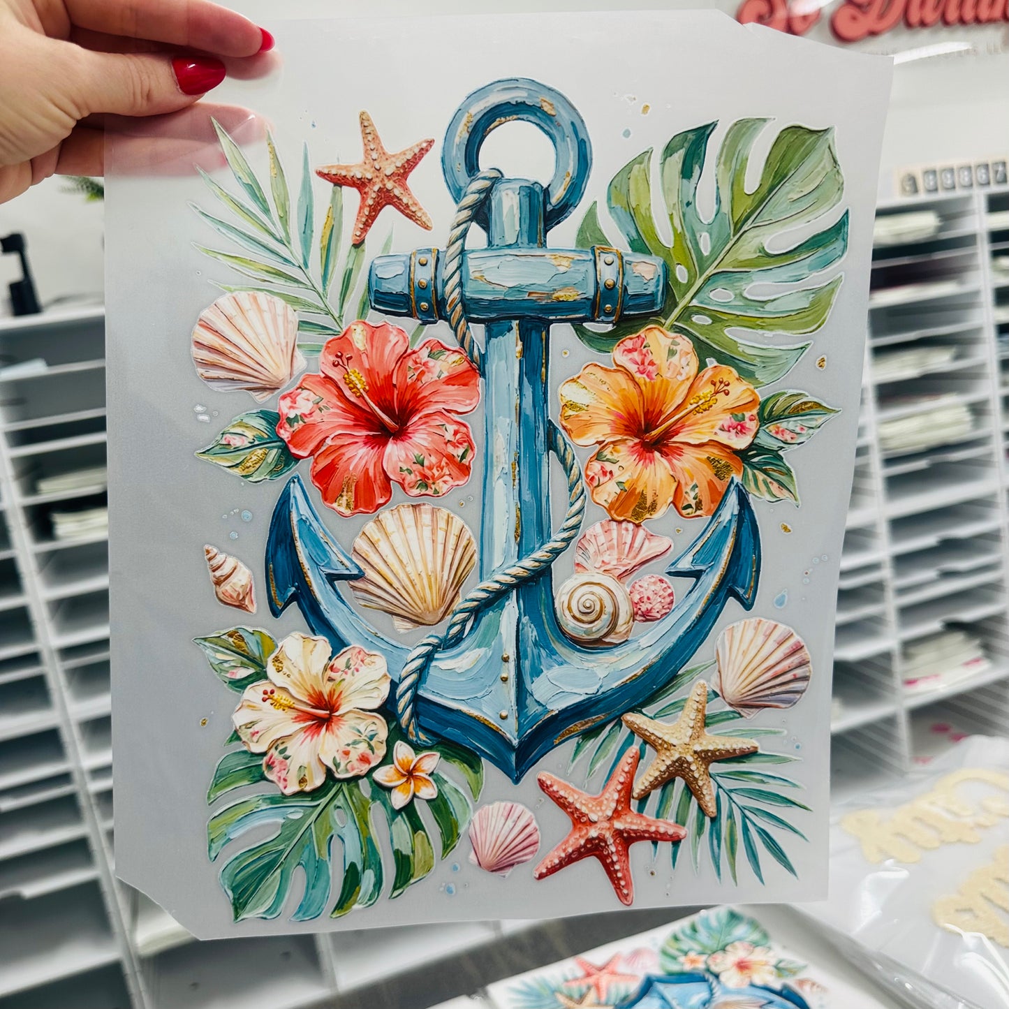 tropical anchor clear film screen print