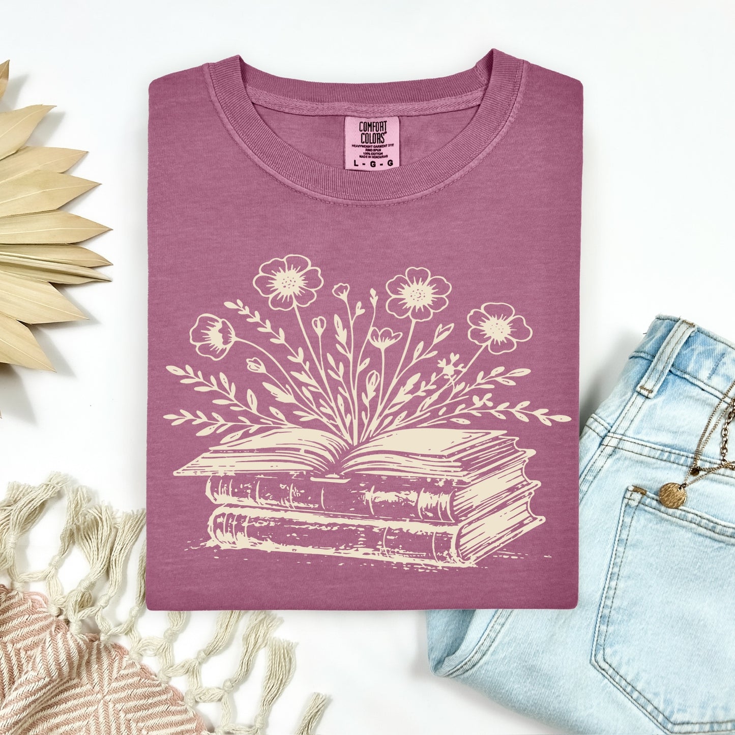 floral books screen print transfer•