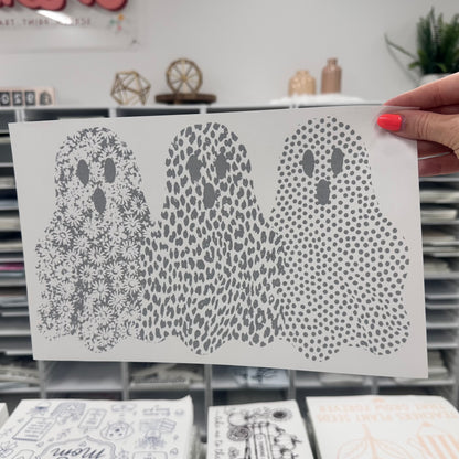 metallic silver ghost trio screen print transfer•