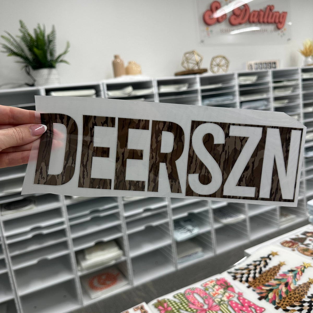 Deer Szn clear film screen print