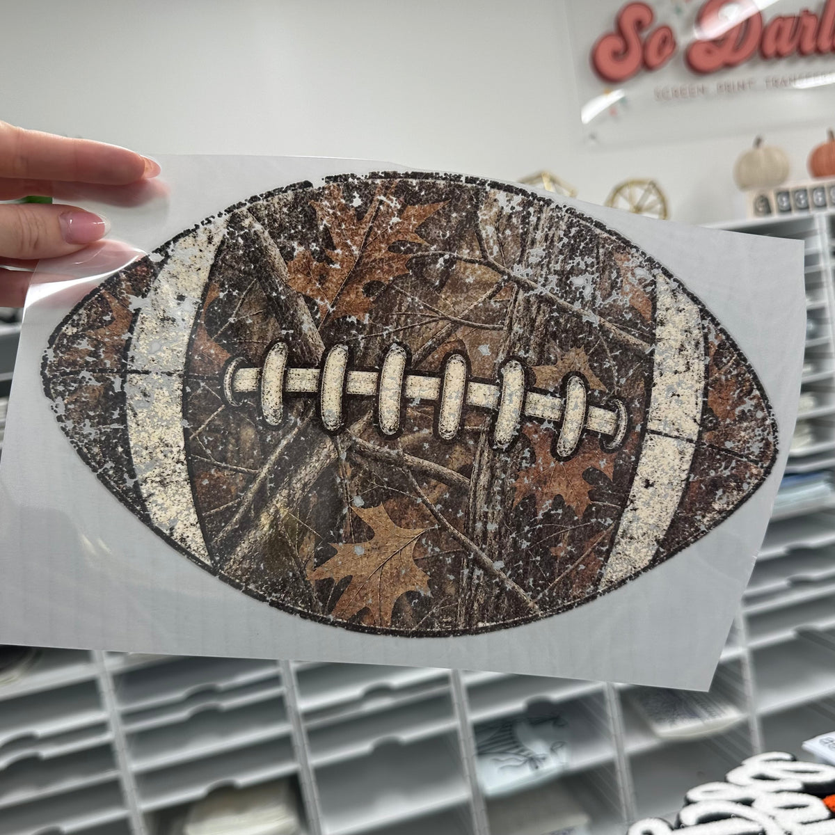 camo football clear film screen print