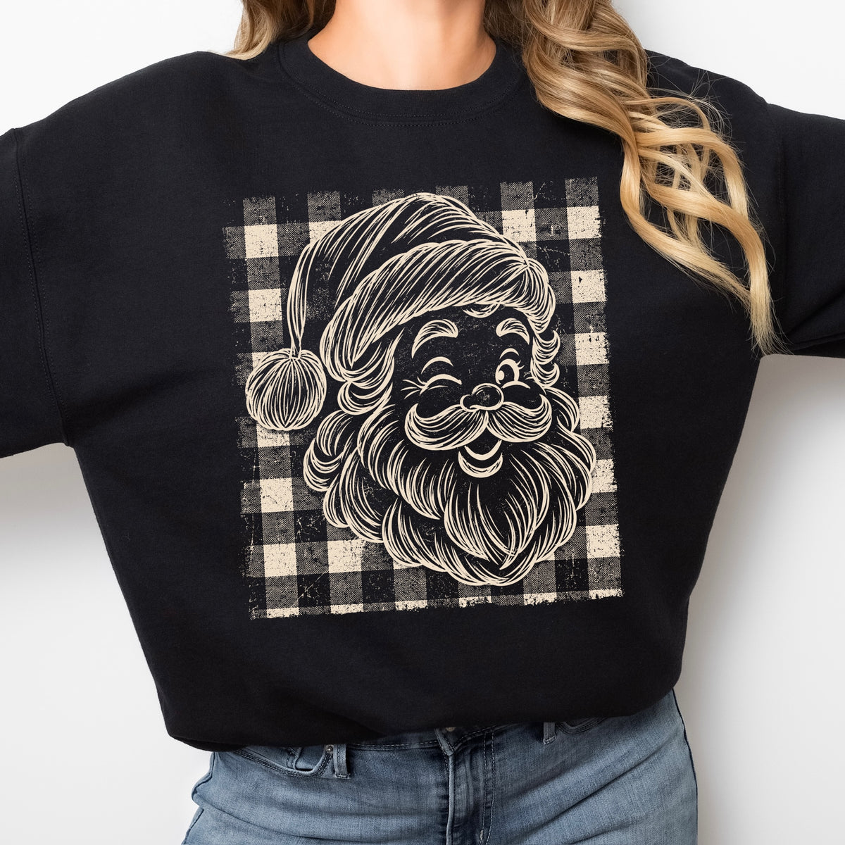 santa gingham screen print transfer