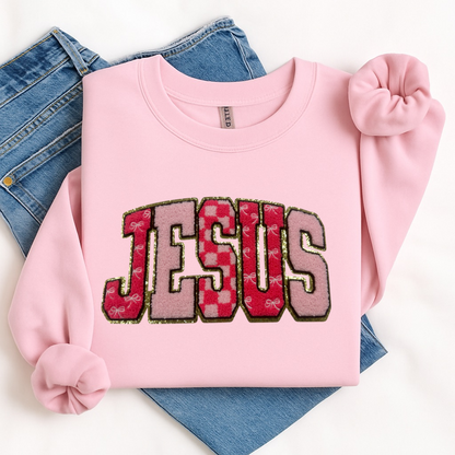 Chenille Patch - JESUS pink