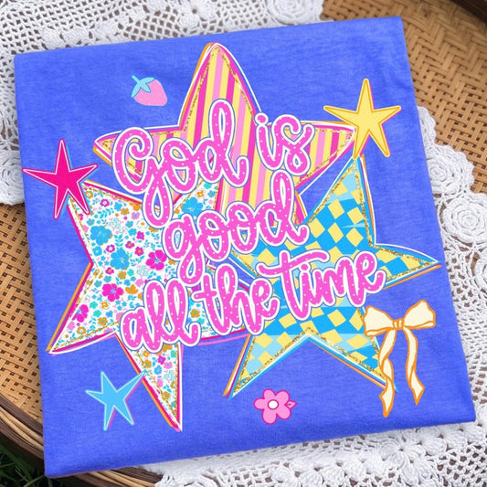 Stars God is good all the time clear film screen print