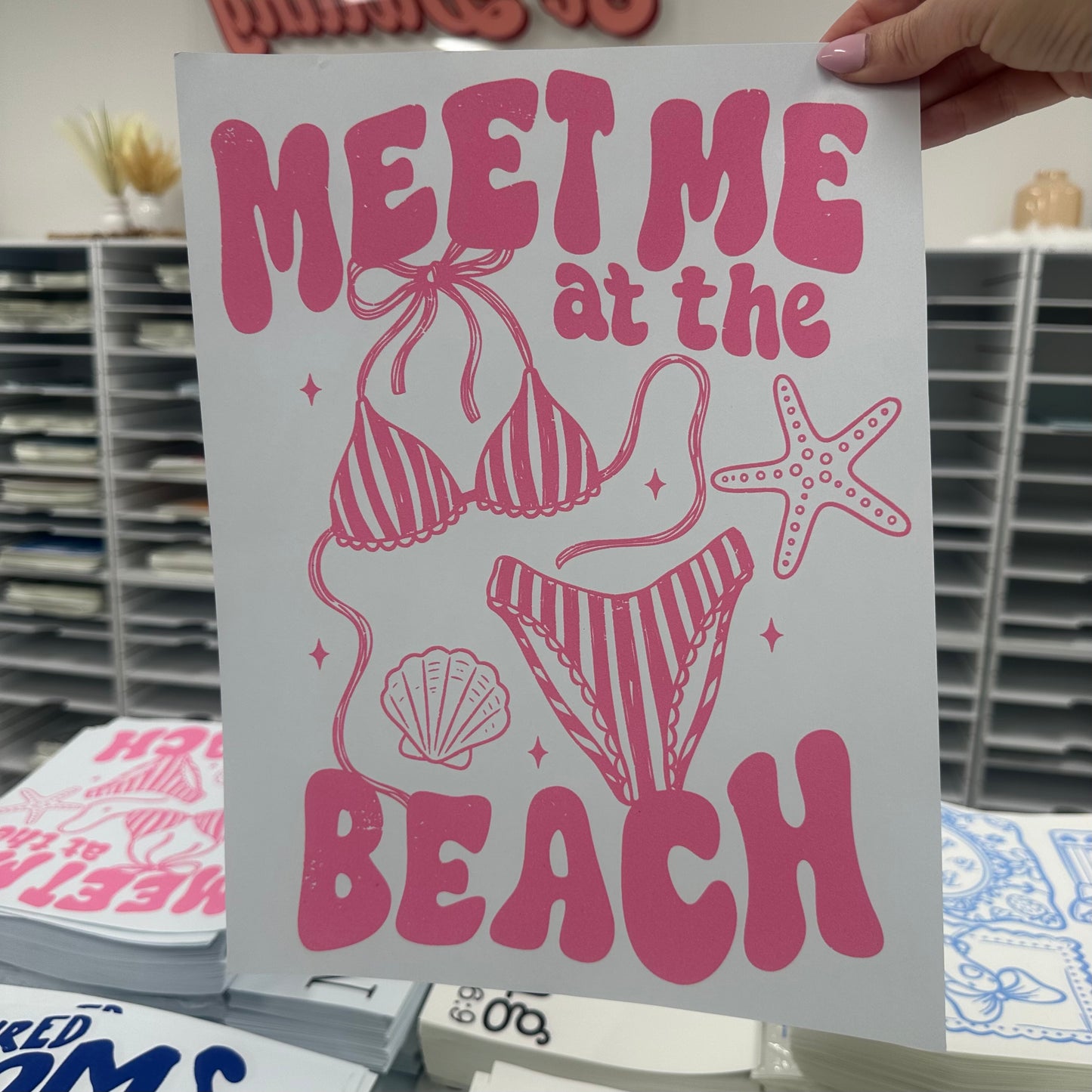 meet me at the beach screen print transfer•