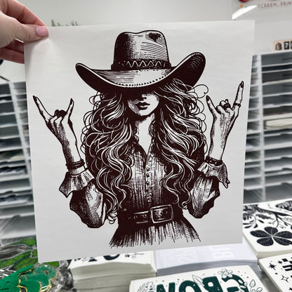 Cowgirl screen print transfer