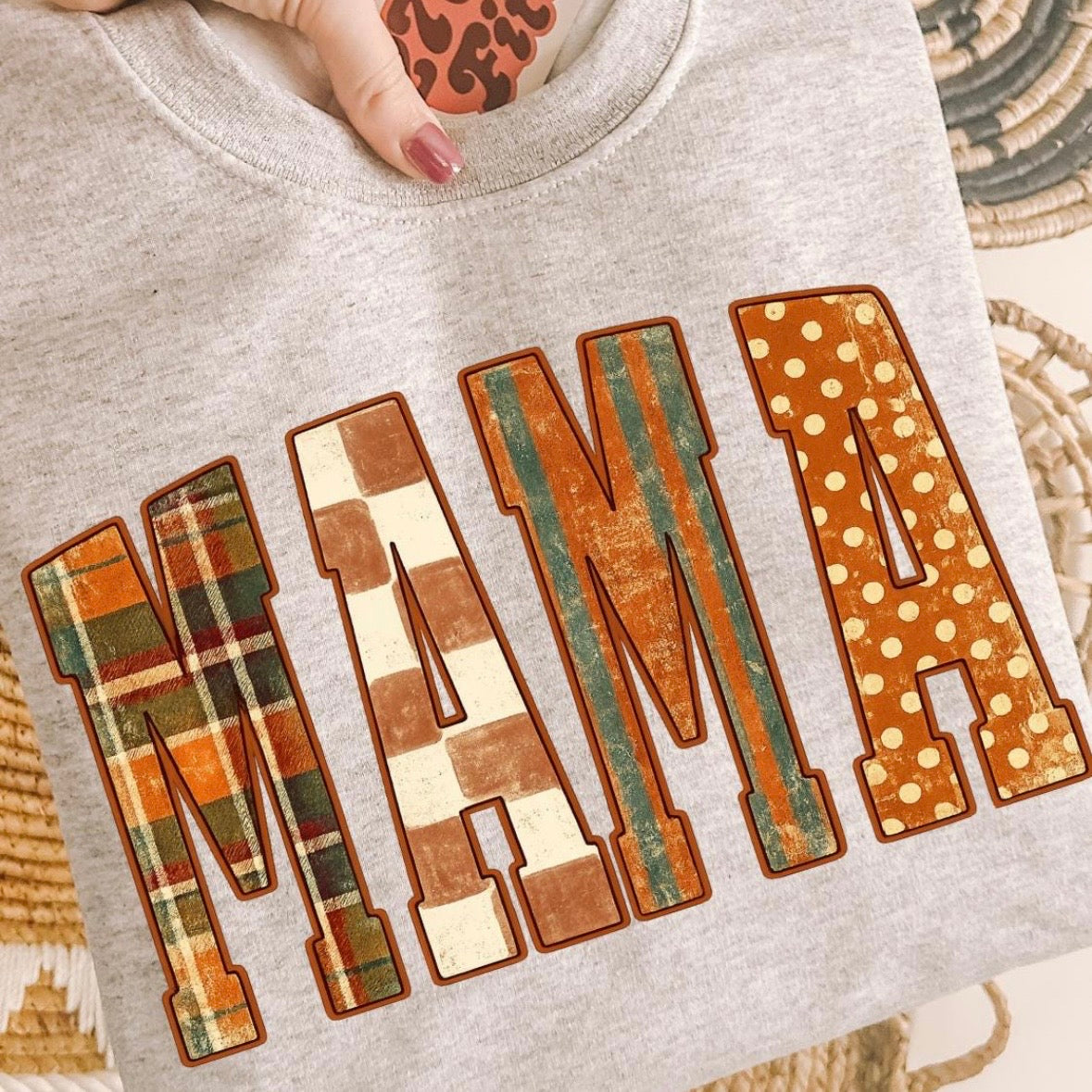 fall plaid MAMA clear film screen print
