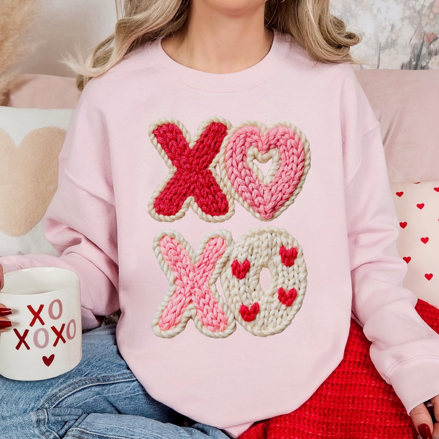 XOXO faux yarn clear film screen print