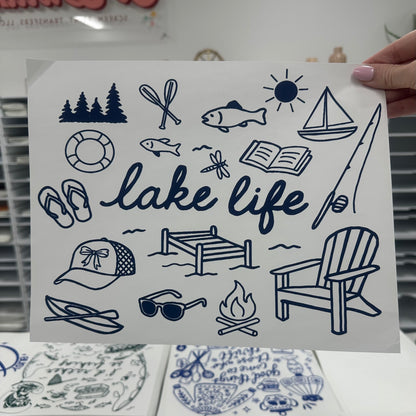 lake life navy ink screen print transfer•