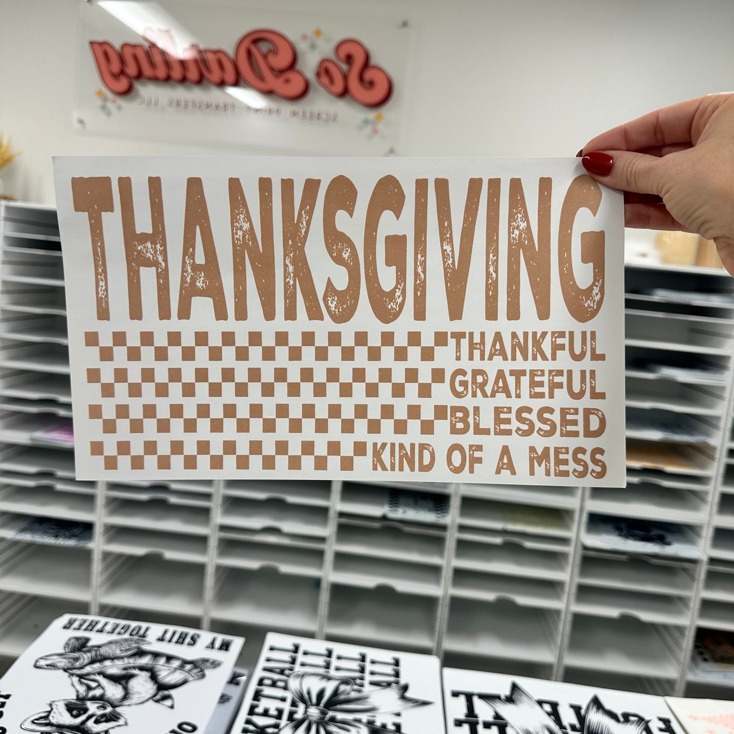 Thanksgiving checker screen print transfer