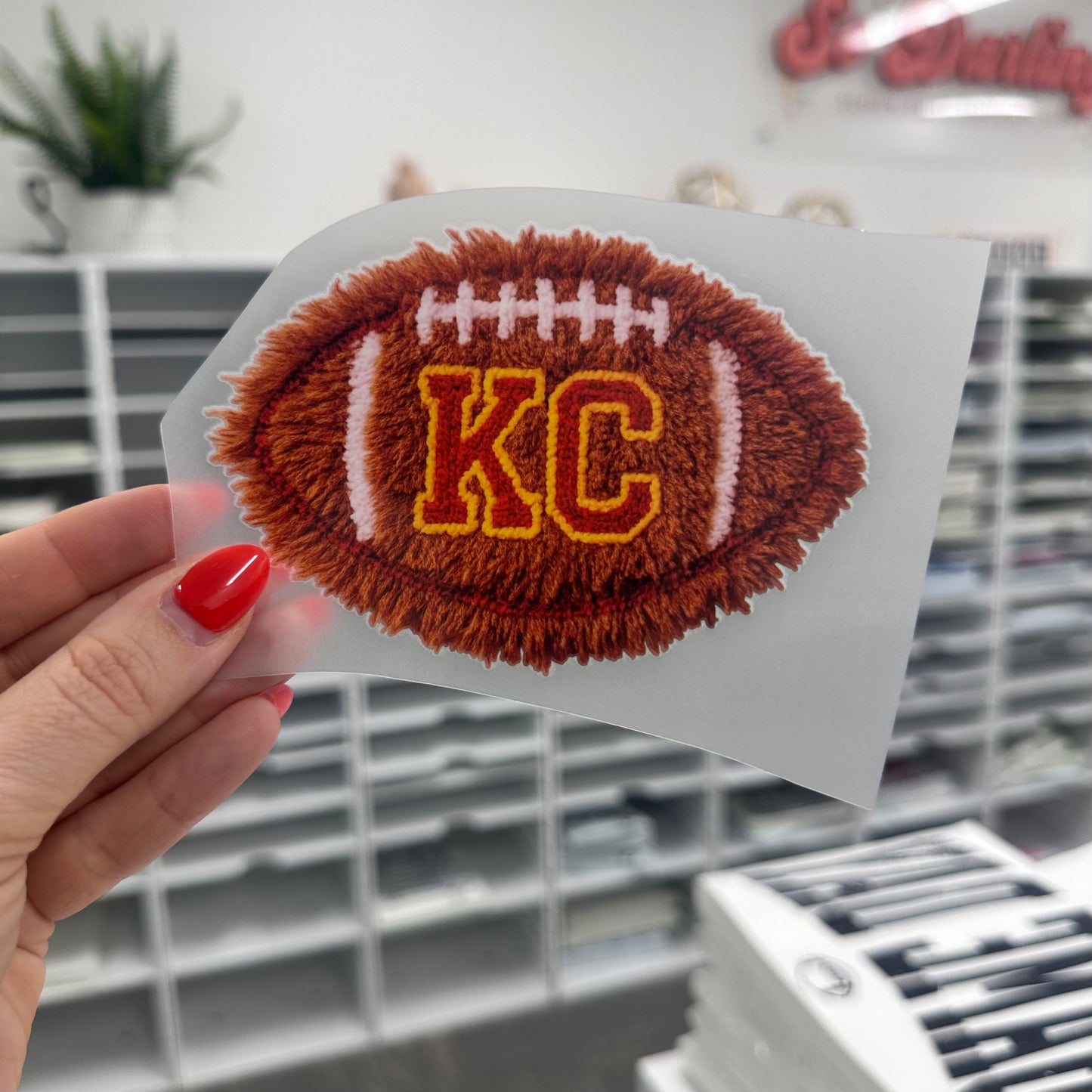 Faux yarn Kansas City Football clear film transfer