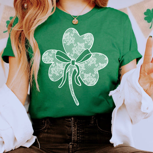 Lace shamrock bow screen print transfer