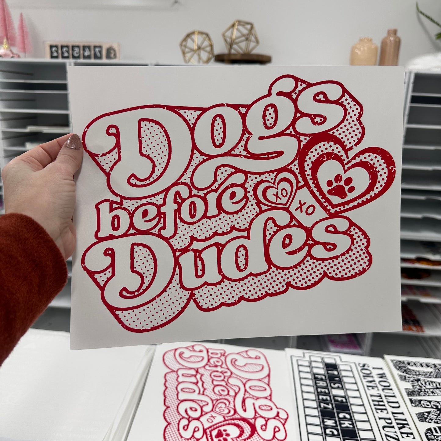 dogs before dudes screen print transfer