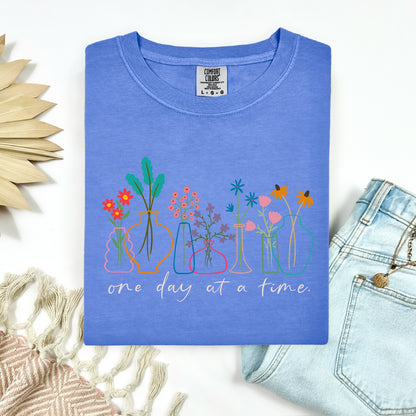 one day at a time flowers clear film screen print