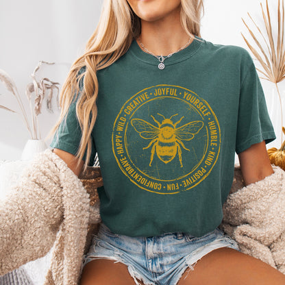 Metallic Gold ink Bee Kind screen print transfer•