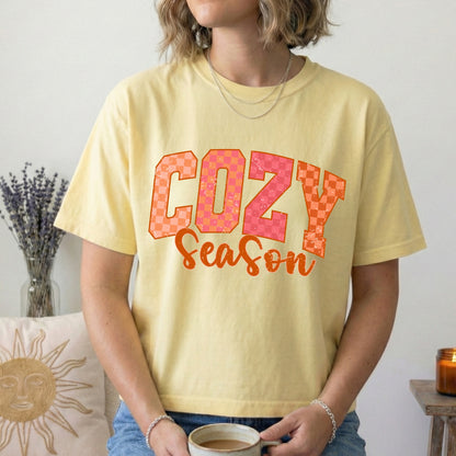 cozy season checker clear film screen print