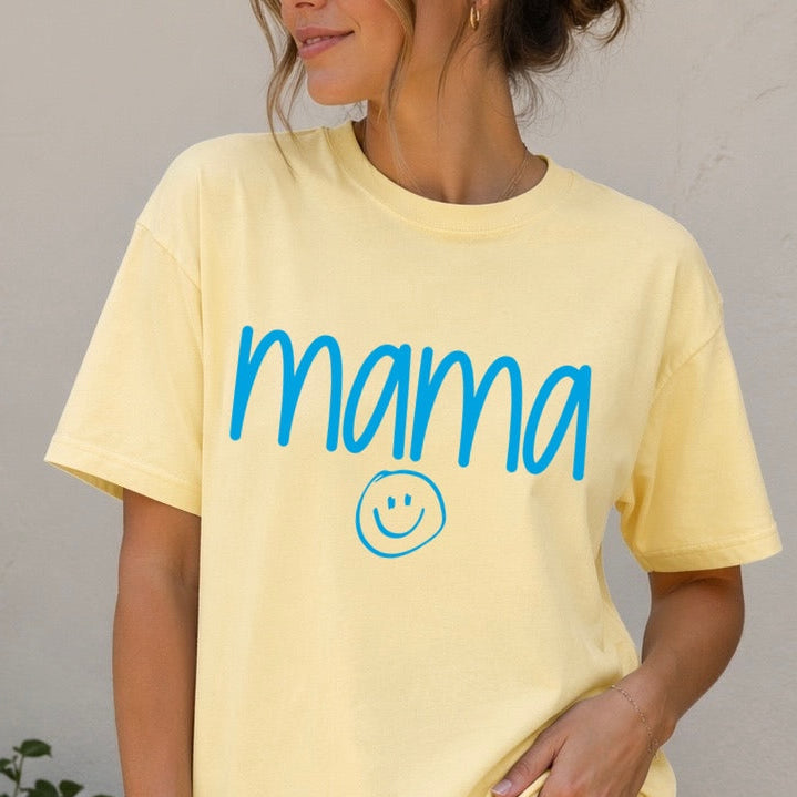 mama bright blue screen print transfer•