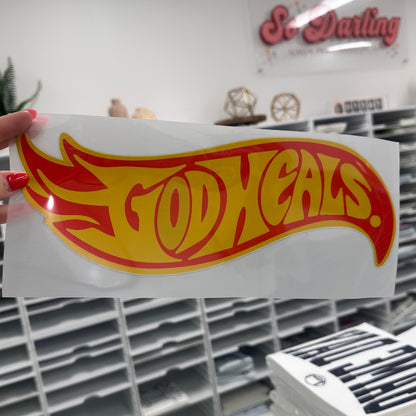 God heals clear film screen print