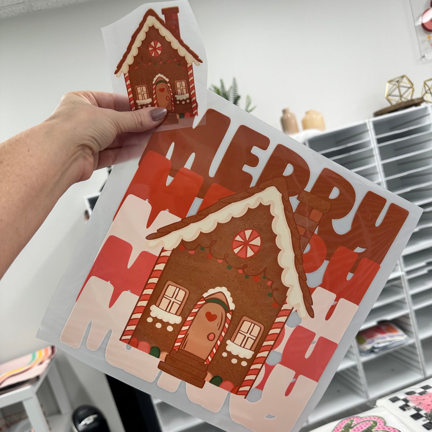 Merry Gingerbread house + pocket clear film transfer