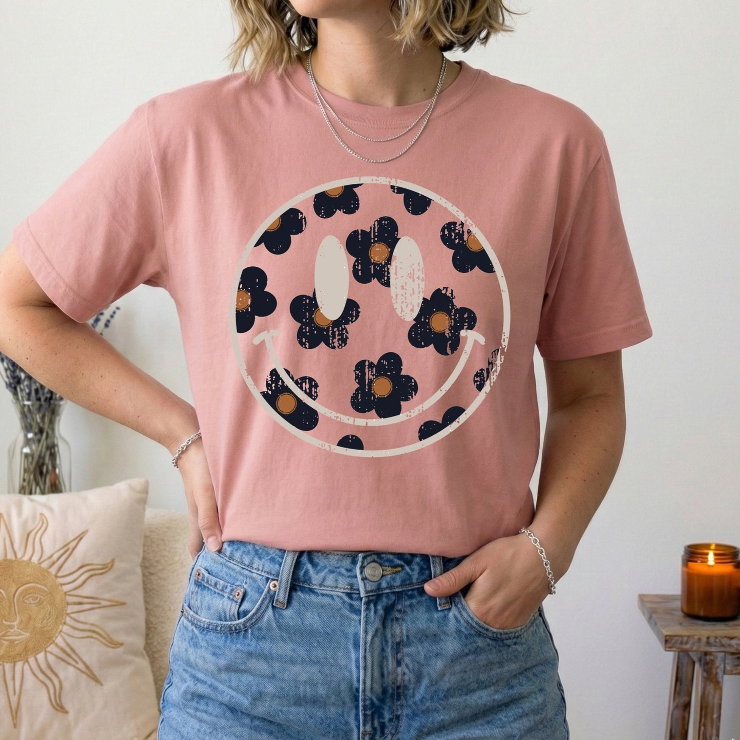 fall floral smile face clear film screen print