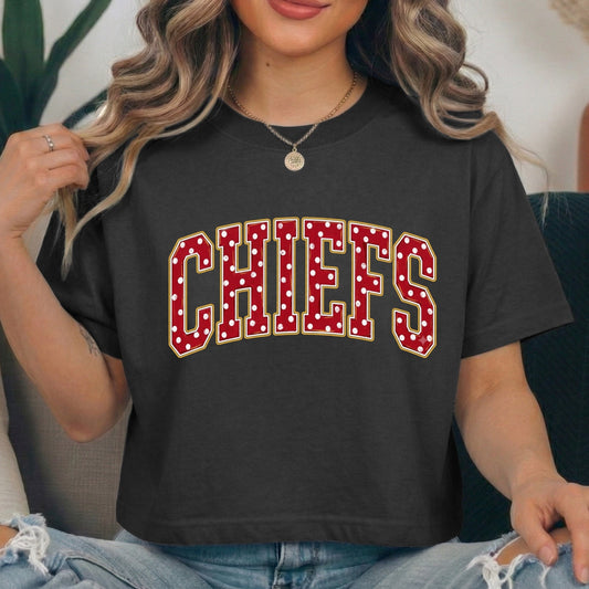 Chiefs polka dot clear film screen print