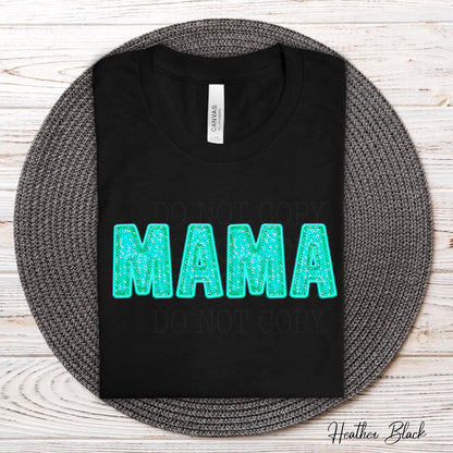 teal MAMA faux sequin clear film matte transfer