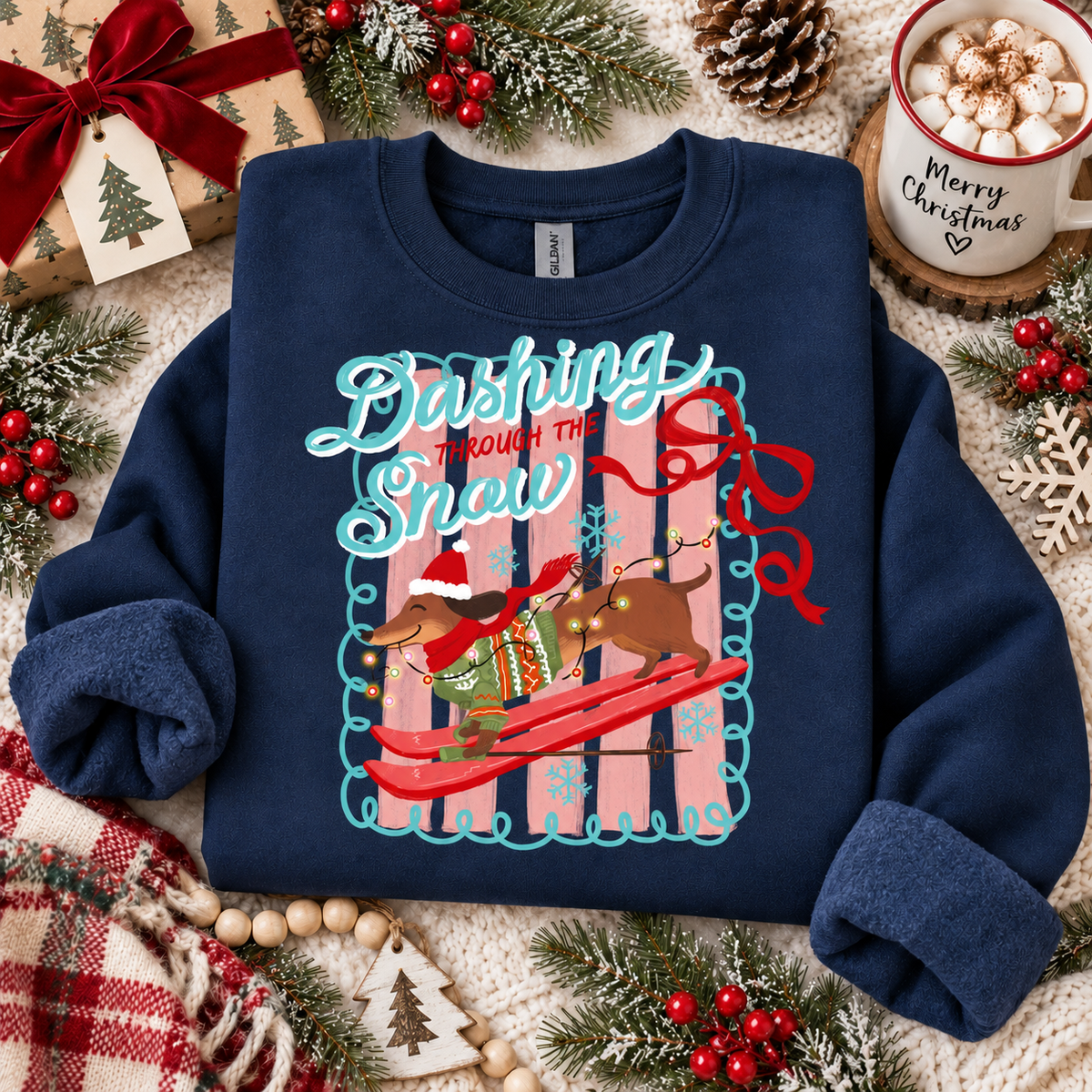 dashing thru the snow clear film screen print