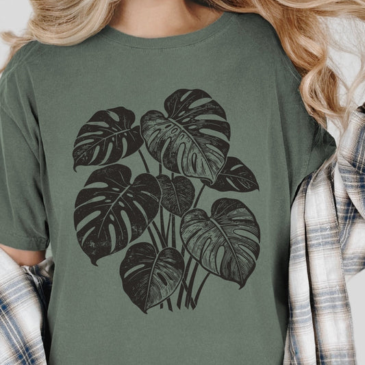 monstera plant screen print transfer•
