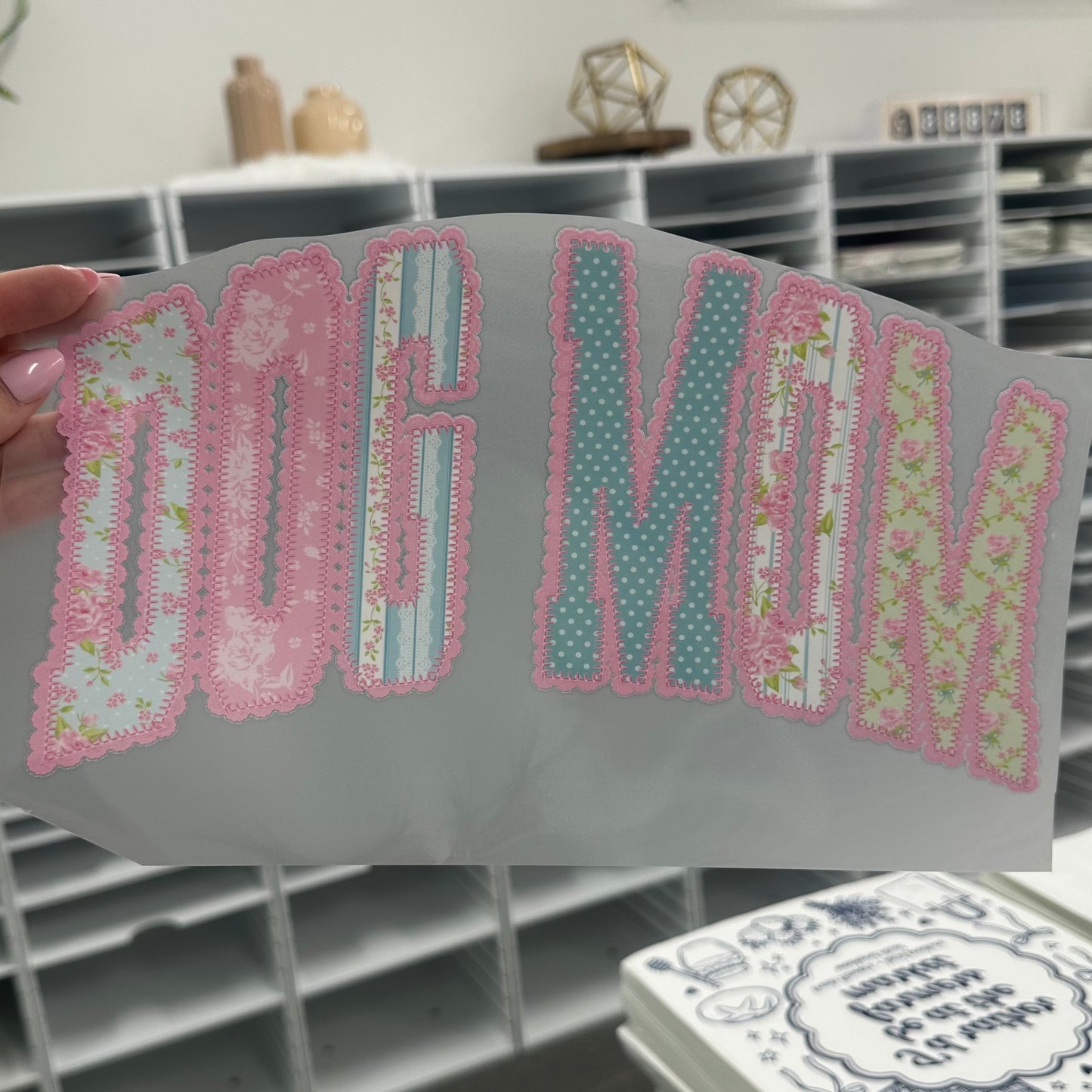 lace DOG MOM clear film screen print