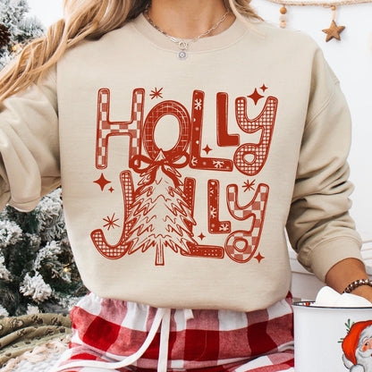 RED holly jolly screen print transfer•