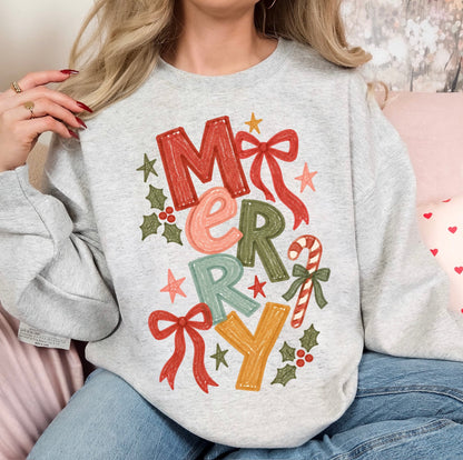 hand drawn Merry clear film screen print