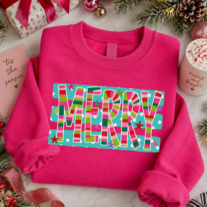 whimsy MERRY clear film screen print