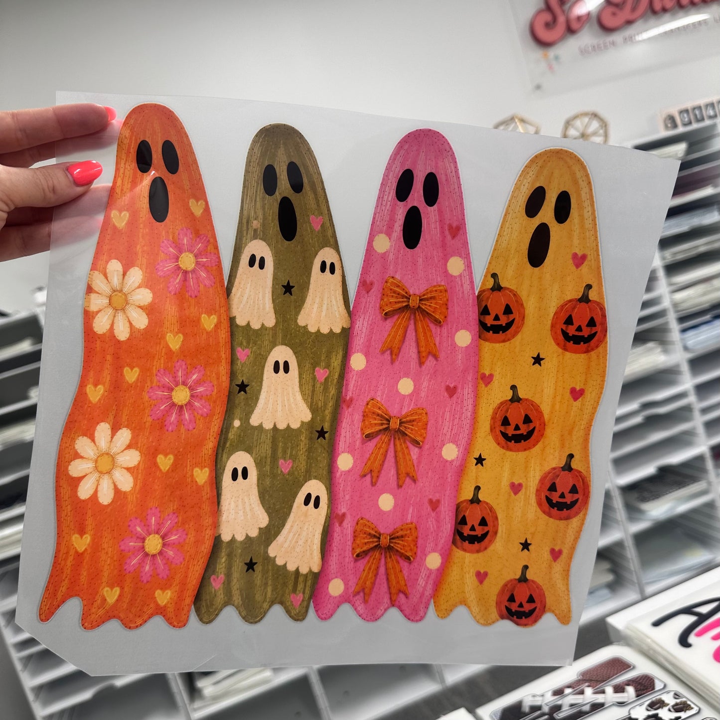 colorful ghosts clear film screen print