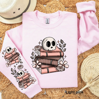 Floral books skull front + sleeves transfer