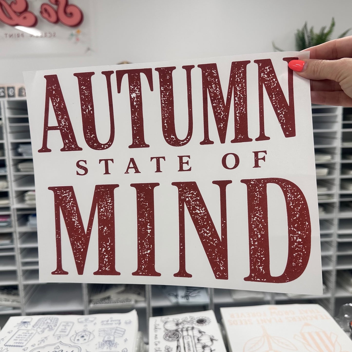 metallic copper Autumn state of mind screen print transfer•