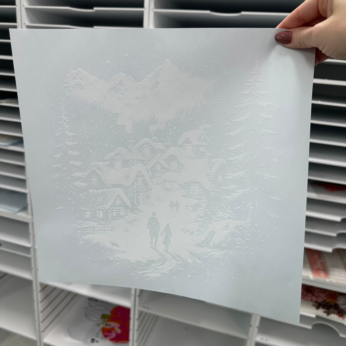 snow scenery half tone screen print transfer