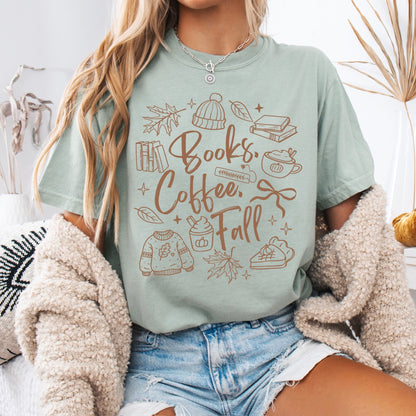 books, coffee, & fall screen print transfer•