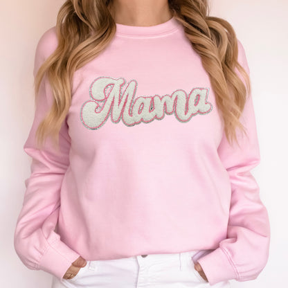 Chenille Patch - WHITE w/pink trim Mama