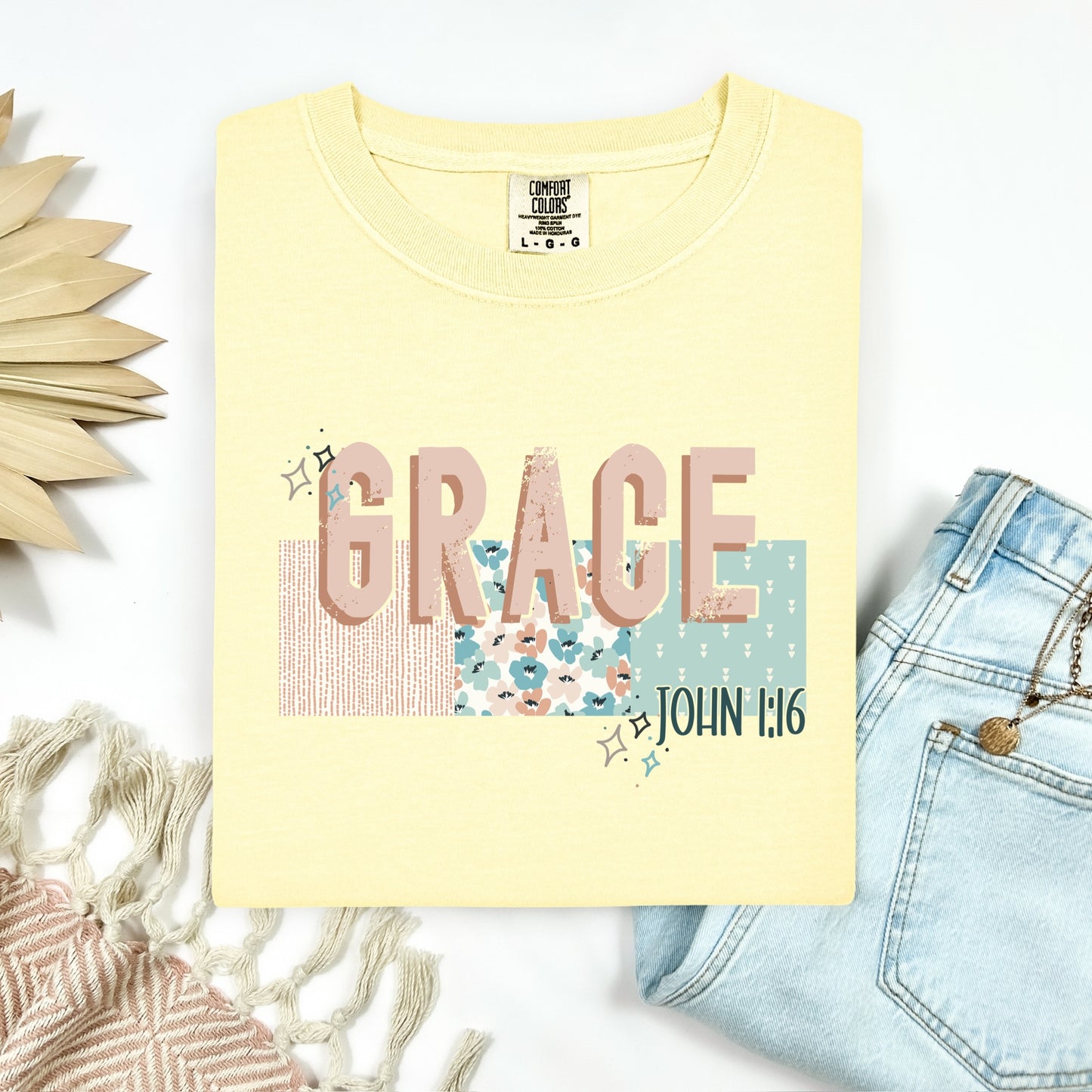 Grace John 1:16 clear film screen print