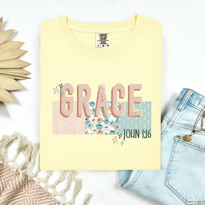 Grace John 1:16 clear film screen print