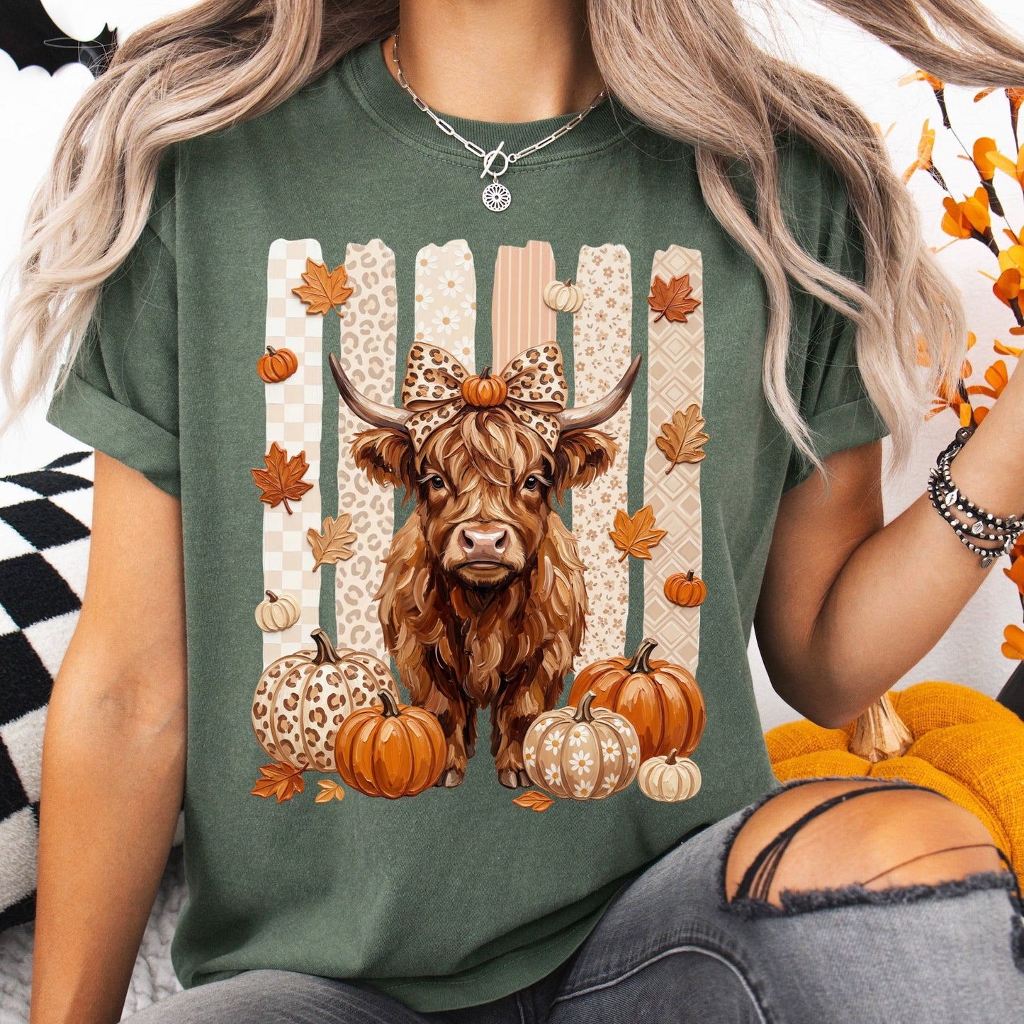 fall highland cow clear film screen print