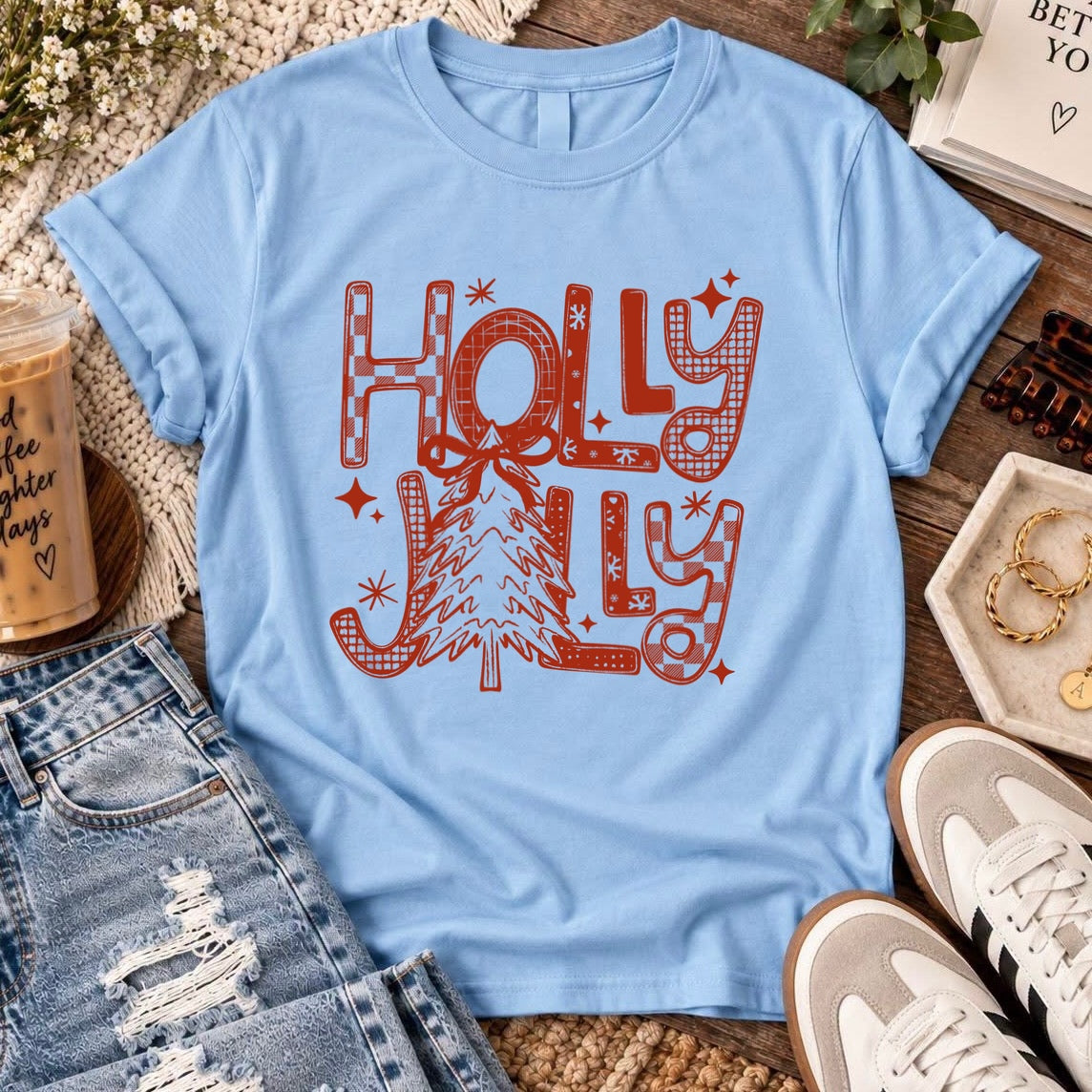 RED holly jolly screen print transfer•