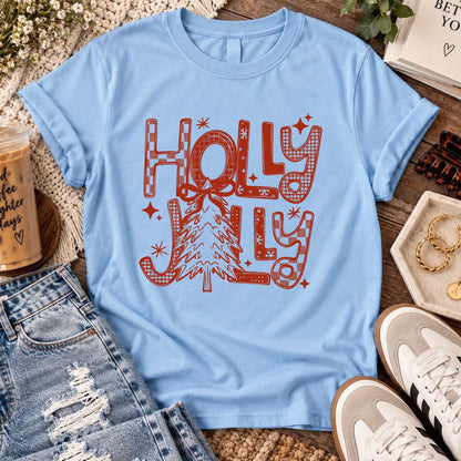 RED holly jolly screen print transfer•