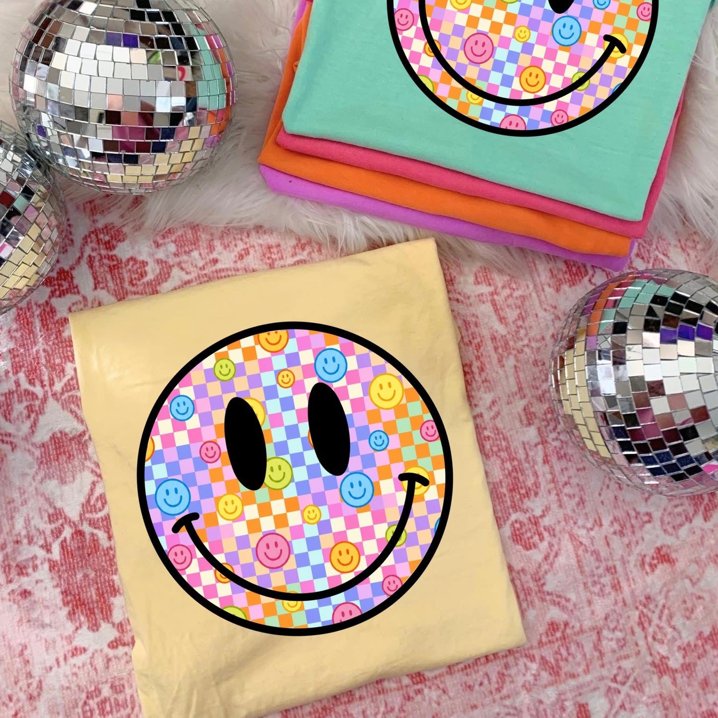 bright checker smile clear film screen print