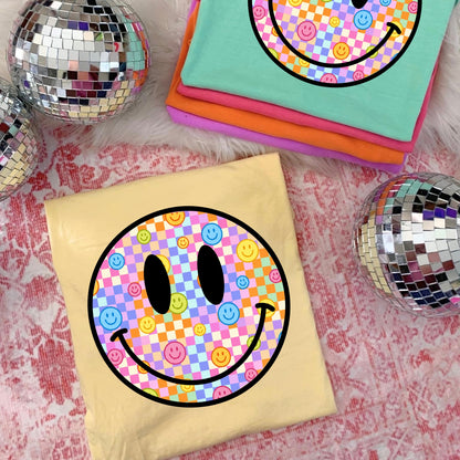 bright checker smile clear film screen print