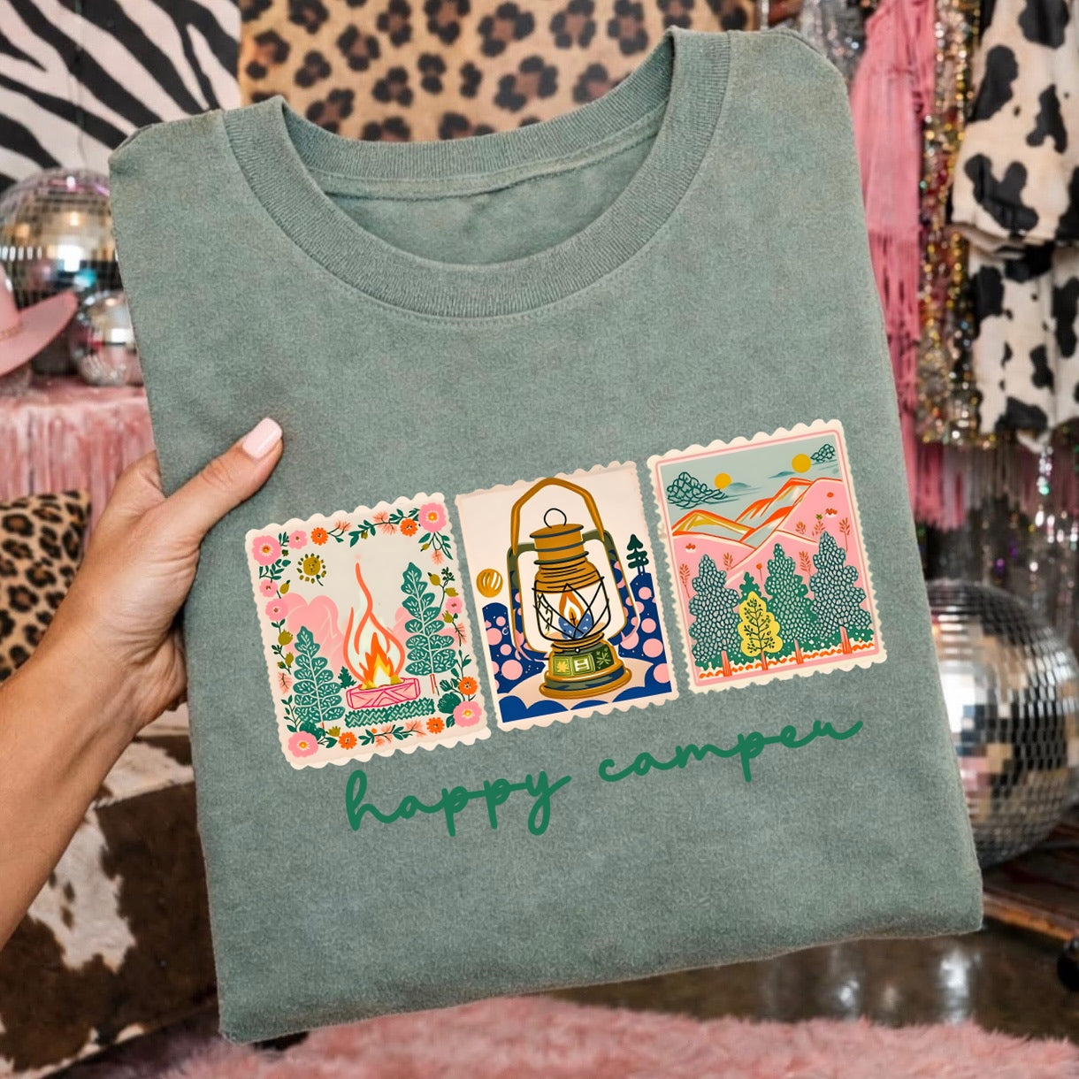 happy camper clear film screen print