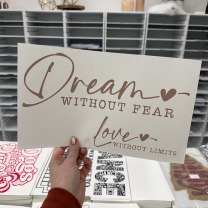 dream without fear metallic rose gold screen print transfer