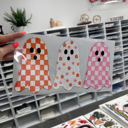 pink & orange ghost trio clear film screen print